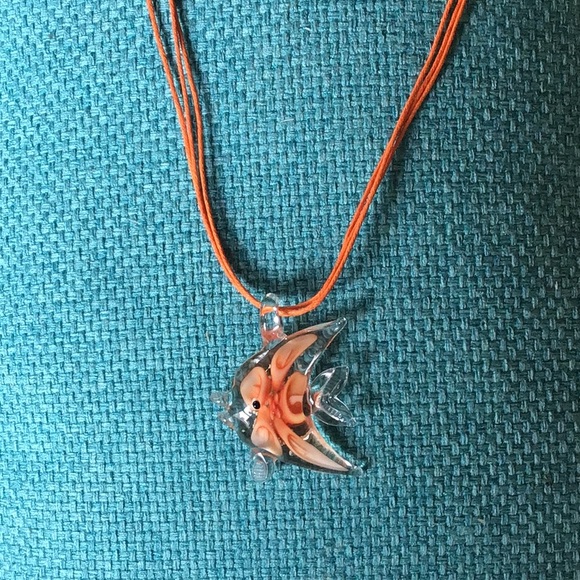 Glass Angel Fish Orange Cord Necklace - Picture 3 of 5